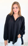 Savannah Breeze Peasant Blouse - Black-130 Long Sleeve Tops-ROUSSEAU-Coastal Bloom Boutique, find the trendiest versions of the popular styles and looks Located in Indialantic, FL