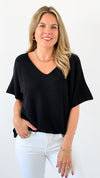 Winter in Amalfi V-Neck Italian Top- Black-140 Sweaters-Italianissimo-Coastal Bloom Boutique, find the trendiest versions of the popular styles and looks Located in Indialantic, FL