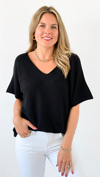 Winter in Amalfi V-Neck Italian Top- Black-140 Sweaters-Italianissimo-Coastal Bloom Boutique, find the trendiest versions of the popular styles and looks Located in Indialantic, FL