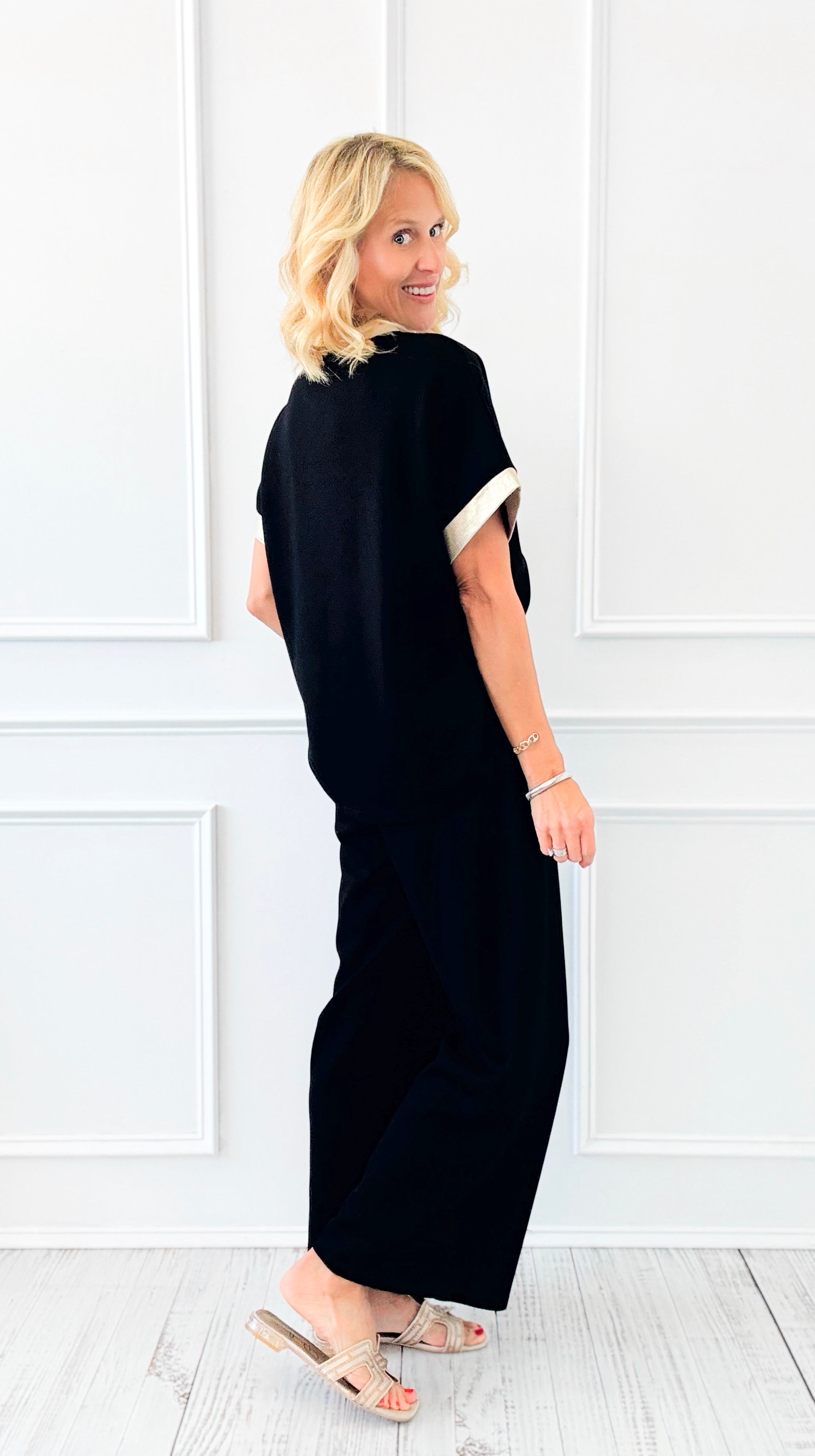 Golden Detail Contrast Italian Set- Black-210 Loungewear/Sets-Italianissimo-Coastal Bloom Boutique, find the trendiest versions of the popular styles and looks Located in Indialantic, FL