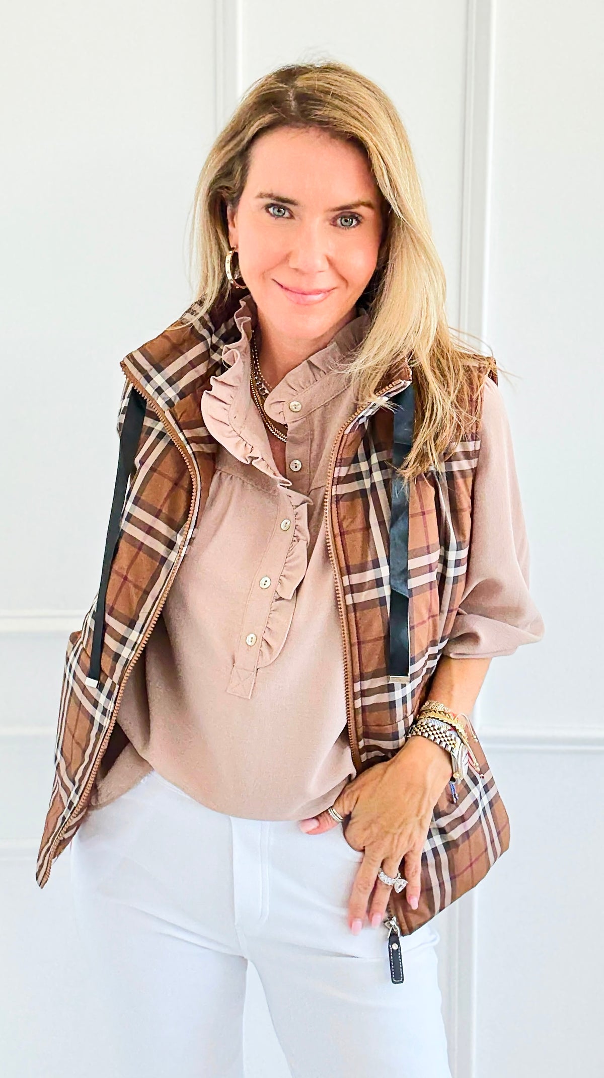 Talk of the Town Plaid Vest-160 Jackets-JODIFL-Coastal Bloom Boutique, find the trendiest versions of the popular styles and looks Located in Indialantic, FL