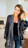 Mirrored Metallic Sugar High Italian Cardigan- Navy/ Silver-150 Cardigan Layers-Italianissimo-Coastal Bloom Boutique, find the trendiest versions of the popular styles and looks Located in Indialantic, FL