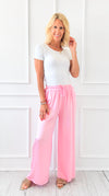 Angora Italian Satin Pant - Bubble Pink-170 Bottoms-Italianissimo-Coastal Bloom Boutique, find the trendiest versions of the popular styles and looks Located in Indialantic, FL