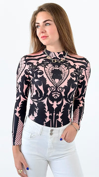 Noir Majesty Bodysuit- Pink-130 Long Sleeve Tops-7Mango7-Coastal Bloom Boutique, find the trendiest versions of the popular styles and looks Located in Indialantic, FL