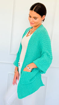 Cuff & Comfort Chenille Cardigan-Emerald Mint-150 Cardigans/Layers-POL-Coastal Bloom Boutique, find the trendiest versions of the popular styles and looks Located in Indialantic, FL