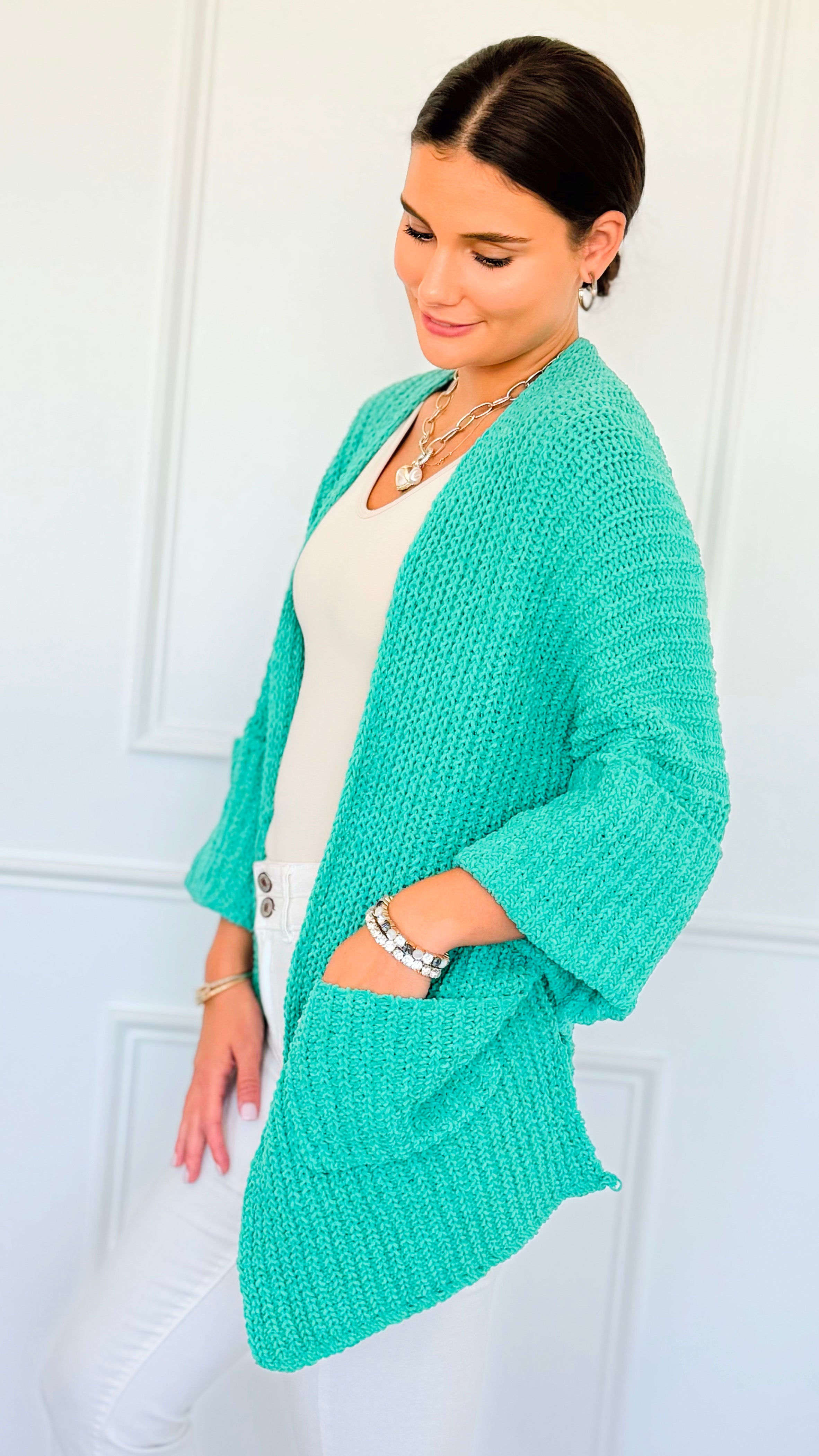 Cuff & Comfort Chenille Cardigan-Emerald Mint-150 Cardigans/Layers-POL-Coastal Bloom Boutique, find the trendiest versions of the popular styles and looks Located in Indialantic, FL