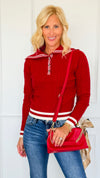 Seabreeze Cable Knit Sailor Sweater - Red-140 Sweaters-LOVE TREE-Coastal Bloom Boutique, find the trendiest versions of the popular styles and looks Located in Indialantic, FL