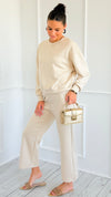 Weekender Ease Scuba 2pc Pant Set - Oatmeal-210 Loungewear/Sets-YELETE-Coastal Bloom Boutique, find the trendiest versions of the popular styles and looks Located in Indialantic, FL
