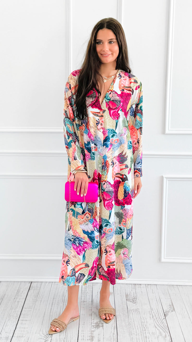 Feathered Mosaic Italian Long Dress-200 dresses/jumpsuits/rompers-CLEAR S-Coastal Bloom Boutique, find the trendiest versions of the popular styles and looks Located in Indialantic, FL