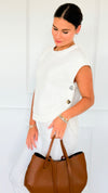 Signature Side Button Knit Vest - Cream-150 Cardigans/Layers-idem ditto-Coastal Bloom Boutique, find the trendiest versions of the popular styles and looks Located in Indialantic, FL