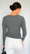 Button Me Up Ribbed Top - Heather Charcoal-130 Long Sleeve Tops-YELETE-Coastal Bloom Boutique, find the trendiest versions of the popular styles and looks Located in Indialantic, FL