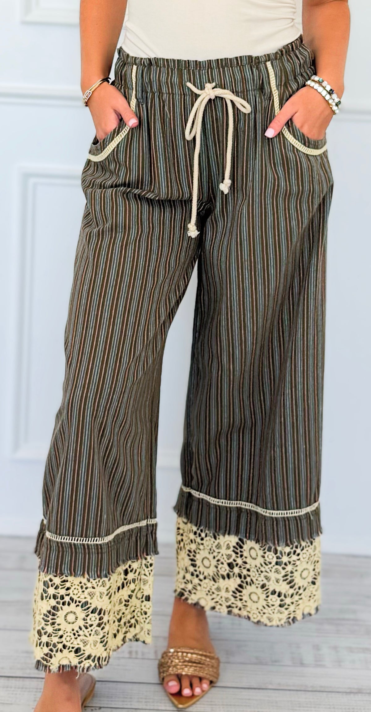 Striped Palazzo Pants with Crochet Hem-170 Bottoms-Blue Velvet-Coastal Bloom Boutique, find the trendiest versions of the popular styles and looks Located in Indialantic, FL