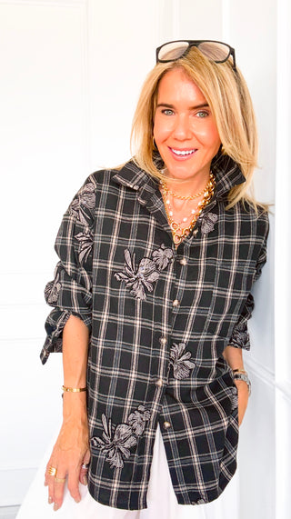 Plaid & Bloom Patch Italian Button Top
