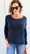Wavy Lines Italian Pullover- Navy-140 Sweaters-Aute-Coastal Bloom Boutique, find the trendiest versions of the popular styles and looks Located in Indialantic, FL