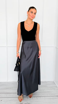 Isabella Italian Skirt- Charcoal-170 Bottoms-SEE YOU IN ROME-Coastal Bloom Boutique, find the trendiest versions of the popular styles and looks Located in Indialantic, FL