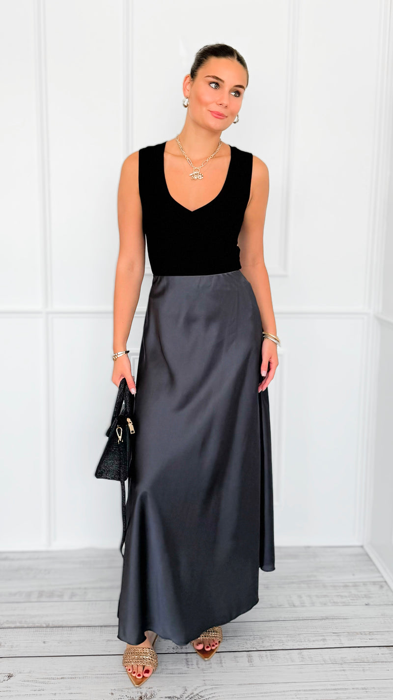 Isabella Italian Skirt- Charcoal-170 Bottoms-SEE YOU IN ROME-Coastal Bloom Boutique, find the trendiest versions of the popular styles and looks Located in Indialantic, FL