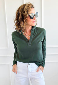 Eileen Cozy Lounge Collar Pullover Top - Deep Forest-110 Long Sleeve Tops-Mono B-Coastal Bloom Boutique, find the trendiest versions of the popular styles and looks Located in Indialantic, FL