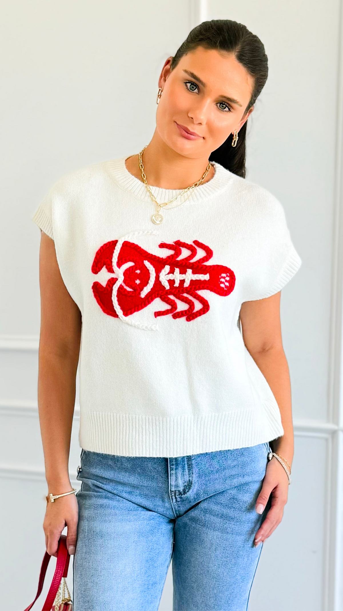 Lobster Embroidered Vest-150 Cardigans/Layers-Dreamers-Coastal Bloom Boutique, find the trendiest versions of the popular styles and looks Located in Indialantic, FL