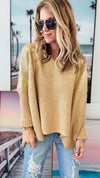 V Neck Gold Foil Sweater - Light Camel-140 Sweaters-moda italia-Coastal Bloom Boutique, find the trendiest versions of the popular styles and looks Located in Indialantic, FL