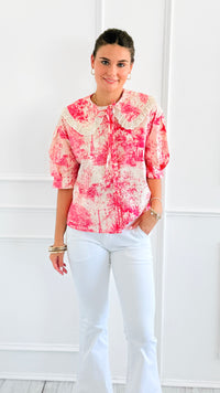 Countryside Reverie Puff Sleeve Top - Red-110 Short Sleeve Tops-GIGIO-Coastal Bloom Boutique, find the trendiest versions of the popular styles and looks Located in Indialantic, FL