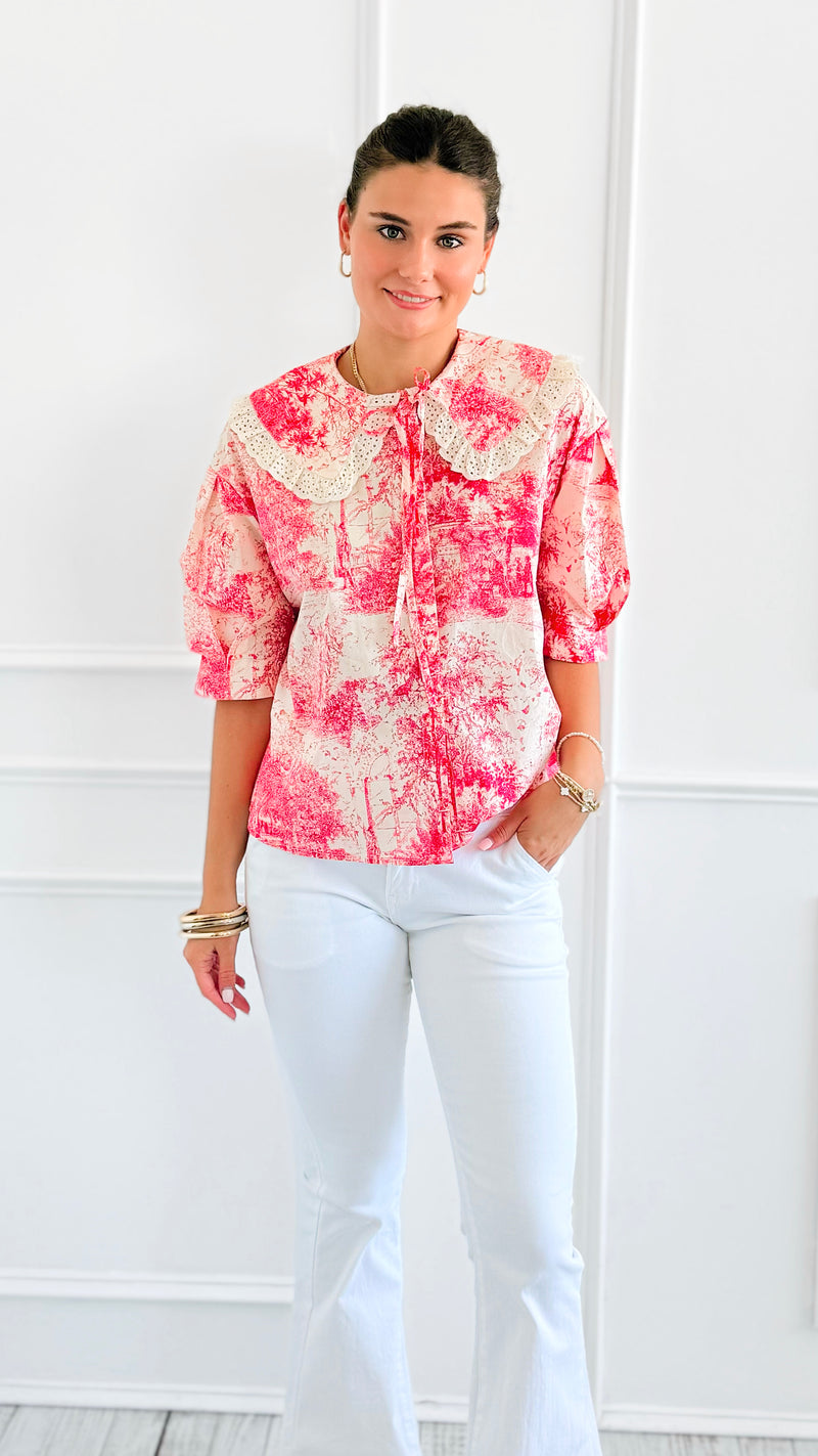 Countryside Reverie Puff Sleeve Top - Red-110 Short Sleeve Tops-GIGIO-Coastal Bloom Boutique, find the trendiest versions of the popular styles and looks Located in Indialantic, FL