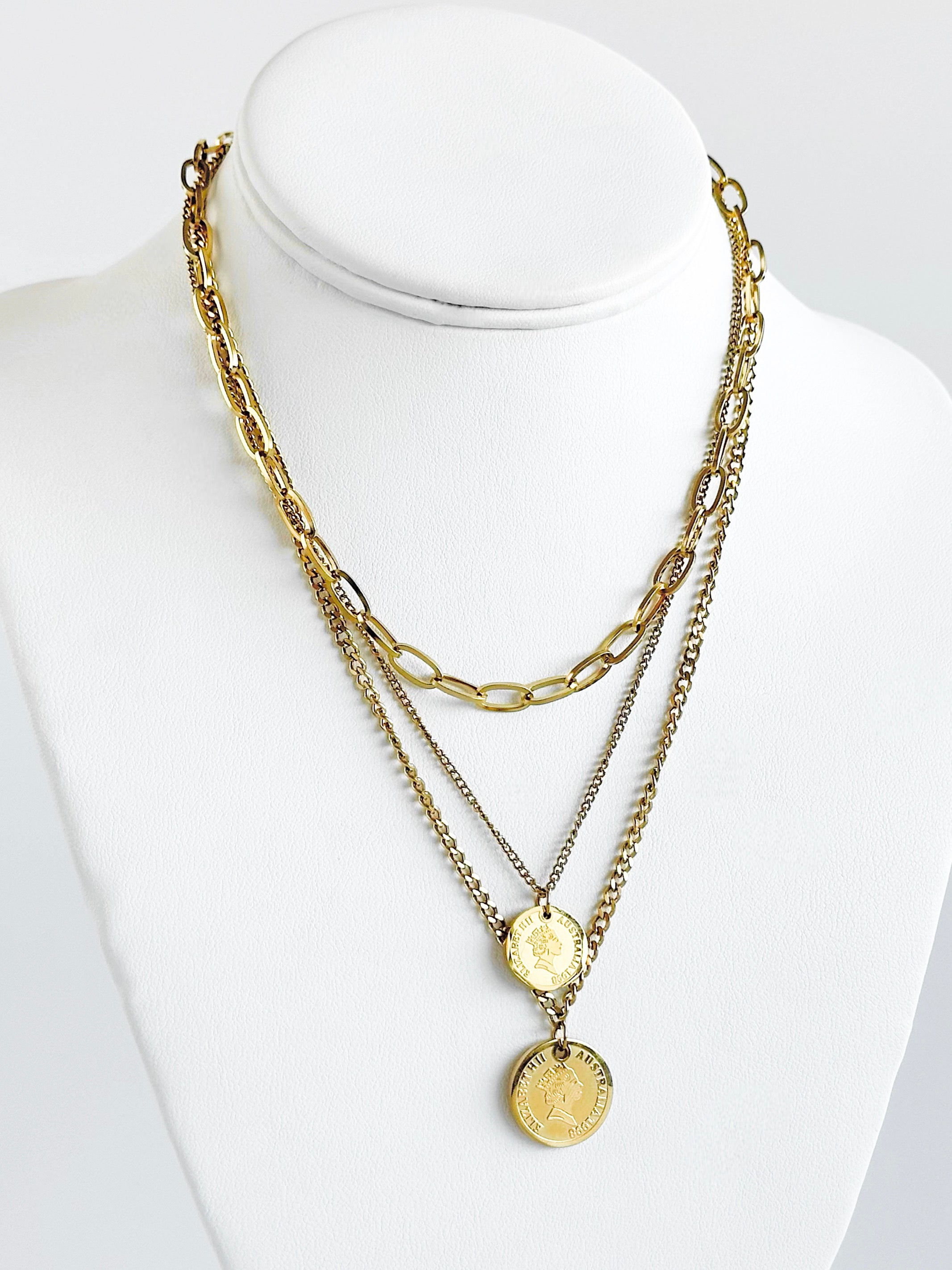 Lucky Coin Steel Layered Necklace-230 Jewelry-Darling-Coastal Bloom Boutique, find the trendiest versions of the popular styles and looks Located in Indialantic, FL