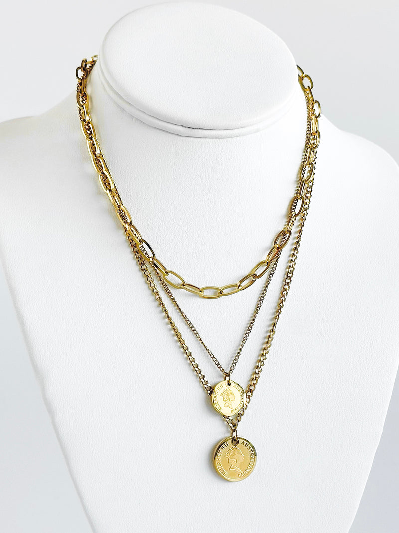 Lucky Coin Steel Layered Necklace-230 Jewelry-Darling-Coastal Bloom Boutique, find the trendiest versions of the popular styles and looks Located in Indialantic, FL