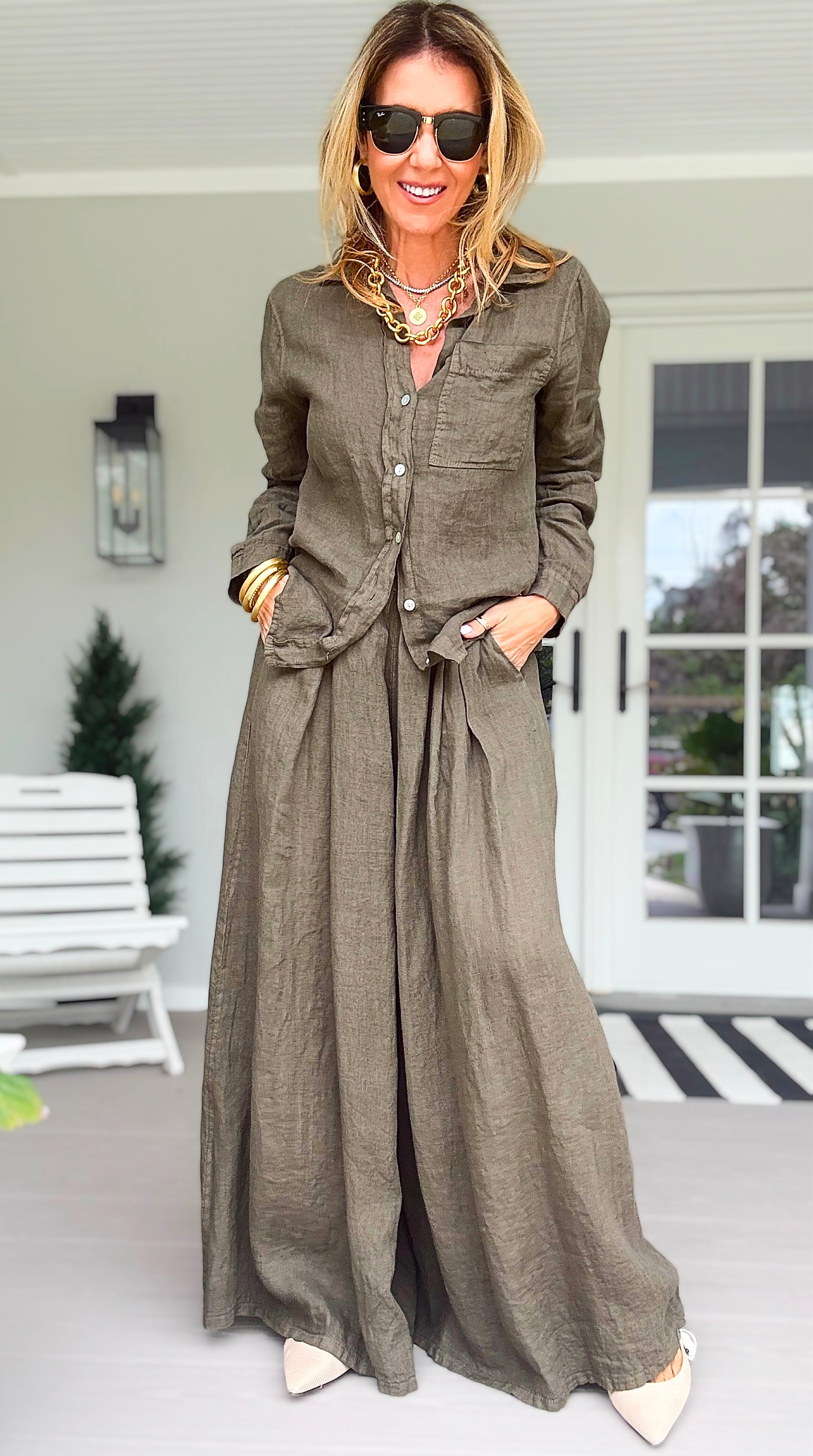 The Finley Linen Italian Pant- Army Green