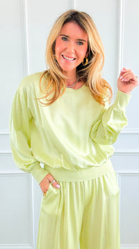 Comfort Silk Touch Italian Long Sleeve Top- Light Green