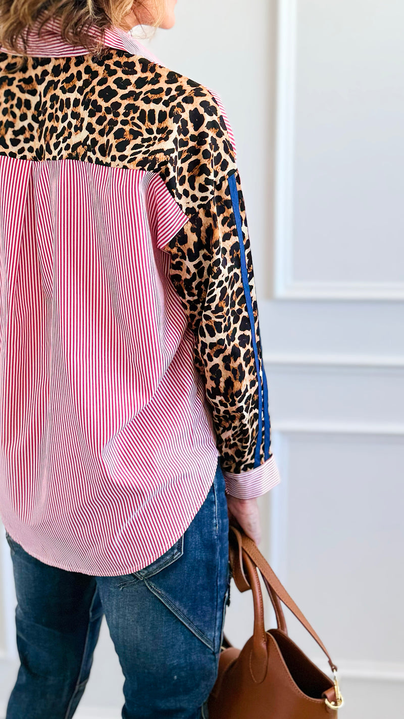 Wild Remix Button Down Top-110 Long Sleeve Tops-JODIFL-Coastal Bloom Boutique, find the trendiest versions of the popular styles and looks Located in Indialantic, FL