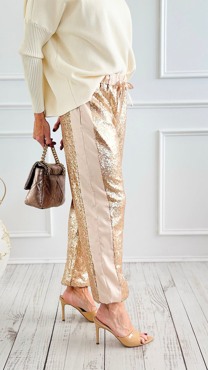 Stardust Sequin Pants - Champagne-100 Pants-Rousseau-Coastal Bloom Boutique, find the trendiest versions of the popular styles and looks Located in Indialantic, FL