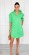 Callie Ruffle Puff Sleeve Jacquard Shirt Dress-Green Apple-200 Dresses/Jumpsuits/Rompers-Adrienne-Coastal Bloom Boutique, find the trendiest versions of the popular styles and looks Located in Indialantic, FL