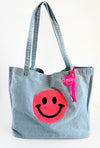 Happy Patch Denim Italian Tote Bag-240 Bags-MOOIJ-Coastal Bloom Boutique, find the trendiest versions of the popular styles and looks Located in Indialantic, FL