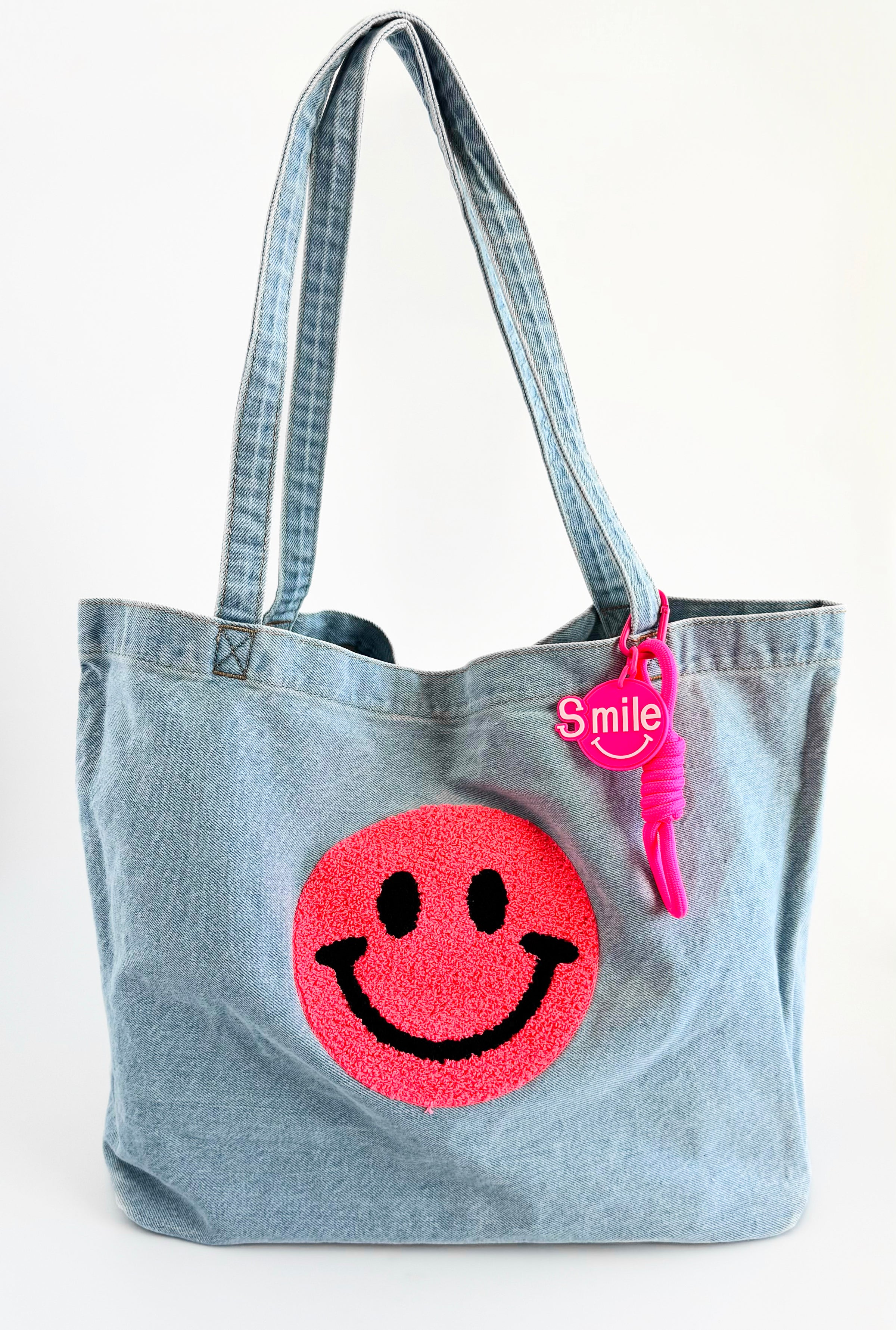 Happy Patch Denim Italian Tote Bag-240 Bags-MOOIJ-Coastal Bloom Boutique, find the trendiest versions of the popular styles and looks Located in Indialantic, FL