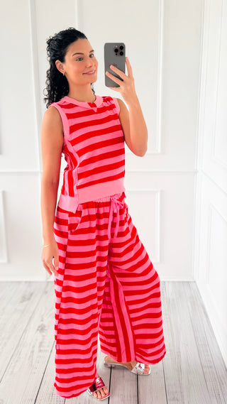 Striped Terry Knit Sleeveless Lounge Set