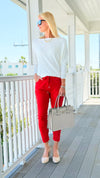 Love Endures Italian Jogger - Red Orange-180 Joggers-Italianissimo/ SUNNY HOLIDAYS-Coastal Bloom Boutique, find the trendiest versions of the popular styles and looks Located in Indialantic, FL