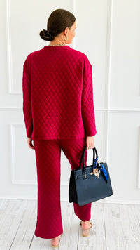Quilted Jacket and Pants Set - Cabernet-210 Loungewear/Sets-Zenana-Coastal Bloom Boutique, find the trendiest versions of the popular styles and looks Located in Indialantic, FL