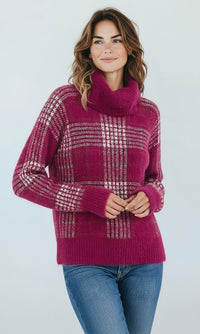 Highland Plaid Turtleneck Sweater-140 Sweaters-Rousseau-Coastal Bloom Boutique, find the trendiest versions of the popular styles and looks Located in Indialantic, FL