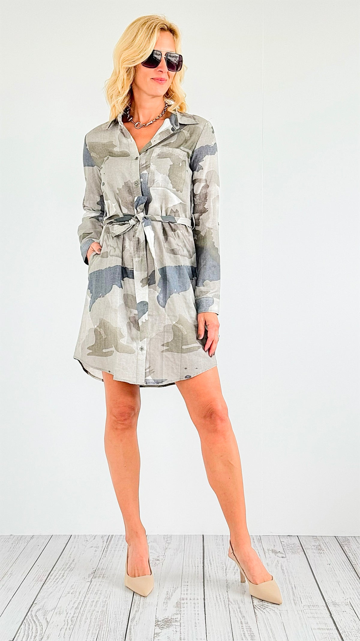 Camo Chic Shirt Dress-200 Dresses/Jumpsuits/Rompers-mystree-Coastal Bloom Boutique, find the trendiest versions of the popular styles and looks Located in Indialantic, FL