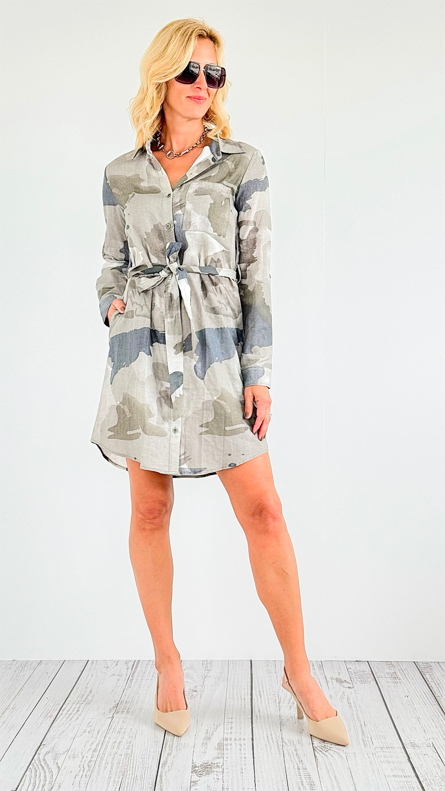 Camo Chic Shirt Dress-200 Dresses/Jumpsuits/Rompers-mystree-Coastal Bloom Boutique, find the trendiest versions of the popular styles and looks Located in Indialantic, FL