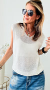 Glam With Glimmer Italian Knit Vest - Off White-100 Sleeveless Tops-Germany-Coastal Bloom Boutique, find the trendiest versions of the popular styles and looks Located in Indialantic, FL
