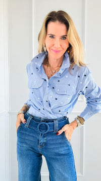 Starlit Stripes Button-Down Top-130 Long Sleeve Tops-Vine & Love-Coastal Bloom Boutique, find the trendiest versions of the popular styles and looks Located in Indialantic, FL