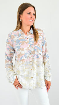 Pastel Mirage Button Down Top-130 Long Sleeve Tops-mystree-Coastal Bloom Boutique, find the trendiest versions of the popular styles and looks Located in Indialantic, FL