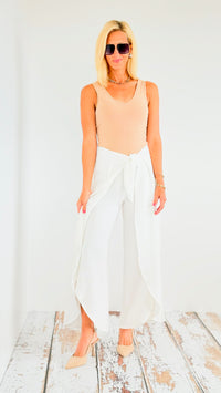 High-Waisted Split-Leg Pants with Front Tie - White-pants-BucketList-Coastal Bloom Boutique, find the trendiest versions of the popular styles and looks Located in Indialantic, FL