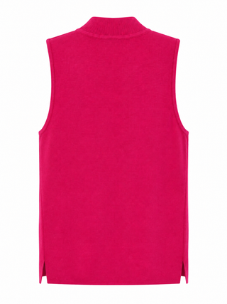 Sleeveless Mock Neck Ribbed Knit Top - Hot Pink