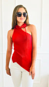 Asymmetrical Hoodie Knit Top - Red-100 Sleeveless Tops-Dance and Marvel-Coastal Bloom Boutique, find the trendiest versions of the popular styles and looks Located in Indialantic, FL