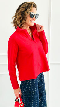 Eileen Cozy Lounge Collar Pullover Top - Cherry-110 Long Sleeve Tops-MONO B-Coastal Bloom Boutique, find the trendiest versions of the popular styles and looks Located in Indialantic, FL