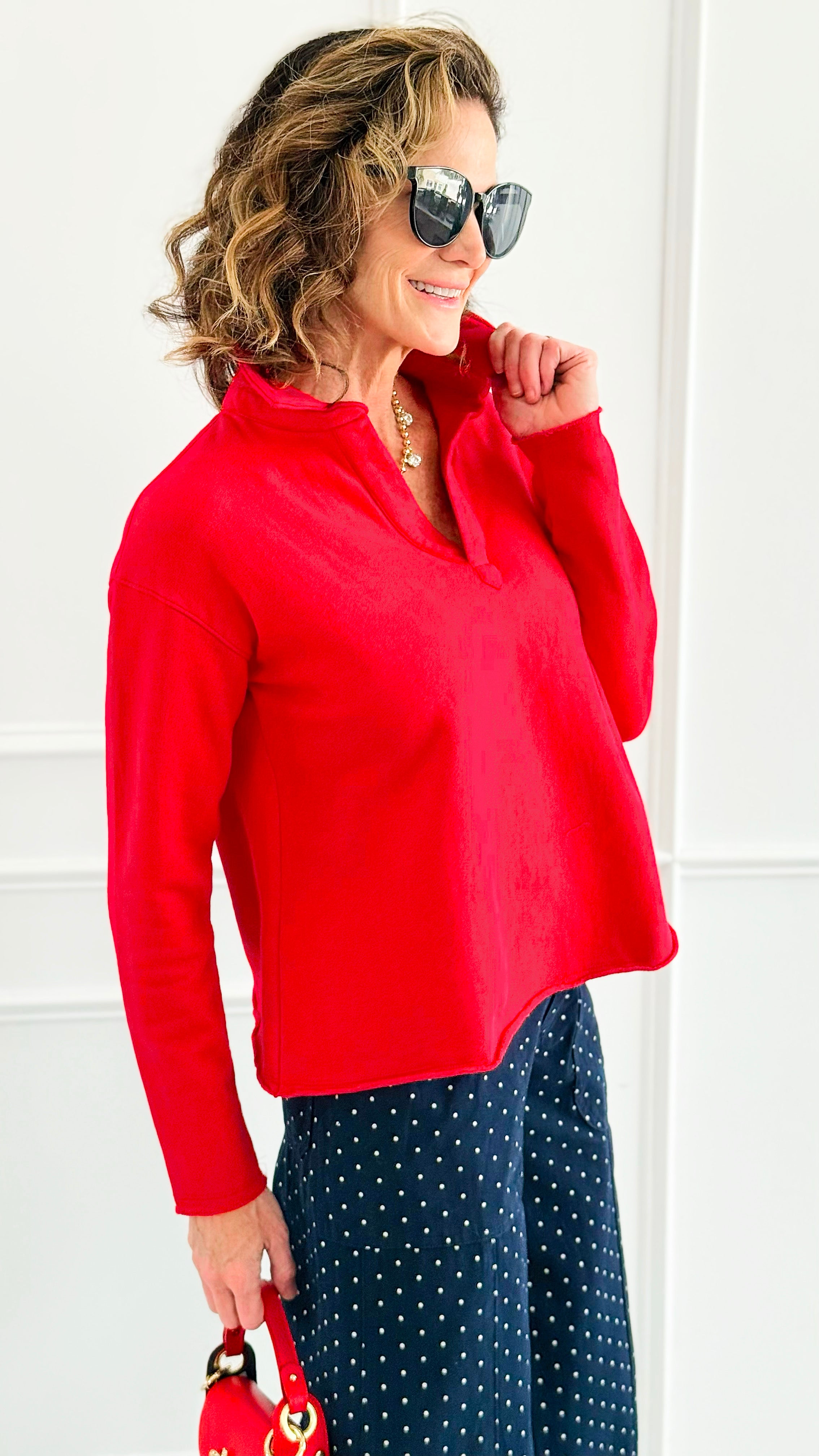 Eileen Cozy Lounge Collar Pullover Top - Cherry-110 Long Sleeve Tops-MONO B-Coastal Bloom Boutique, find the trendiest versions of the popular styles and looks Located in Indialantic, FL