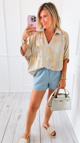 Metallic Puff Sleeve Top - Pearl