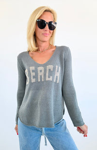 "Beach" Lightweight Knit V Neck Sweater - Army Green-140 Sweaters-MIRACLE-Coastal Bloom Boutique, find the trendiest versions of the popular styles and looks Located in Indialantic, FL